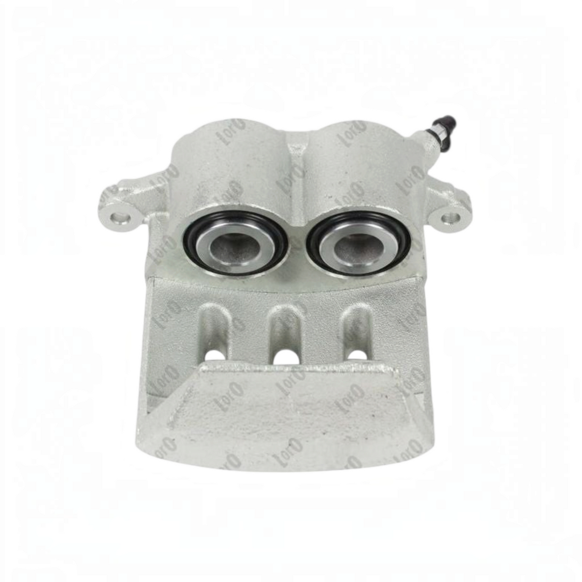 Rising Sun Imports dual-piston automotive disc brake caliper in a silver corrosion-resistant finish.